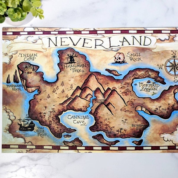 Neverland Map- Peter Pan Tinkerbell Lost Boys Pirate Map Disney Inspired Art Print