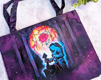 The Beauty Within - Beauty and the Beast Belle Disney Enchanted Rose Double Sided Canvas Zipper Tote Book Bag Purse