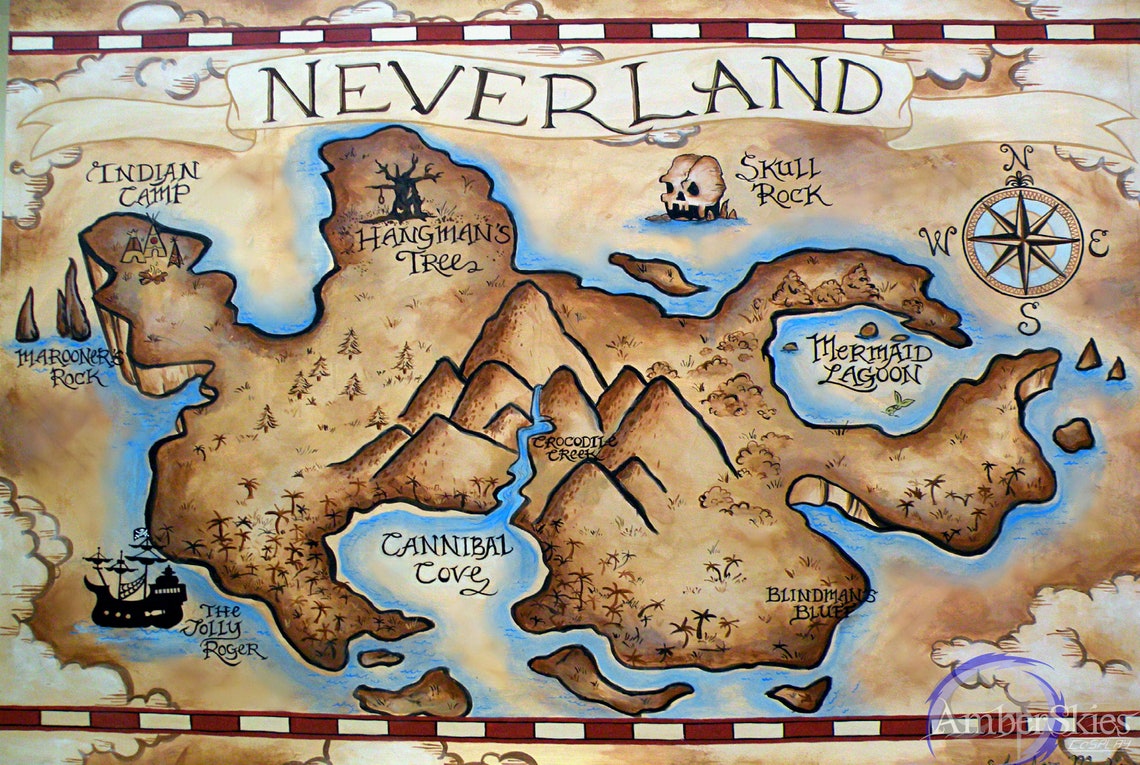 Neverland Map- Peter Pan Tinkerbell Lost Boys Pirate Map Disney