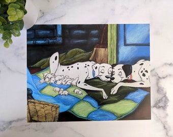 A Happy Family - 101 Dalmations Puppies Pongo Perdita Disney Inspired Art Print