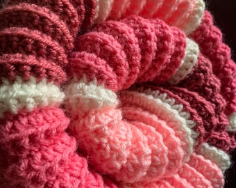 Tri Pink & White Crocheted Blanket