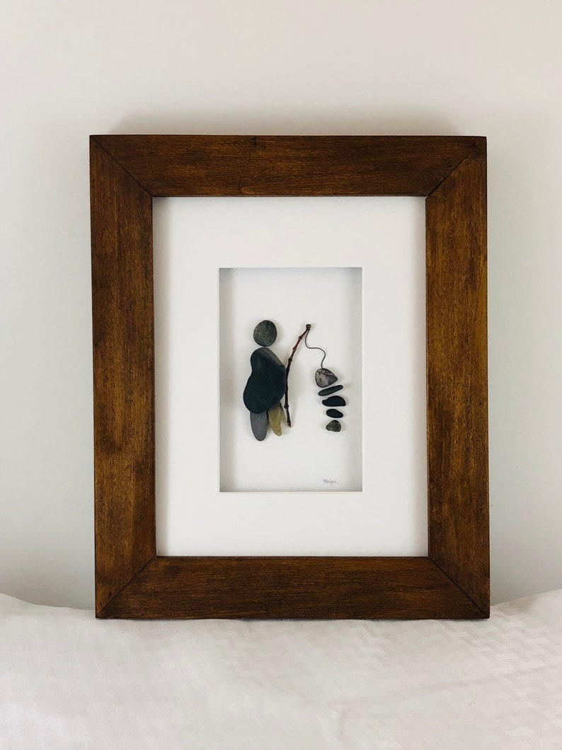 Fisherman Pebble Art 8 X 10 Framed By Jodi Bolger Gift For Dad Man Cave Decor I D Rather Be Fishing The One That Got Away