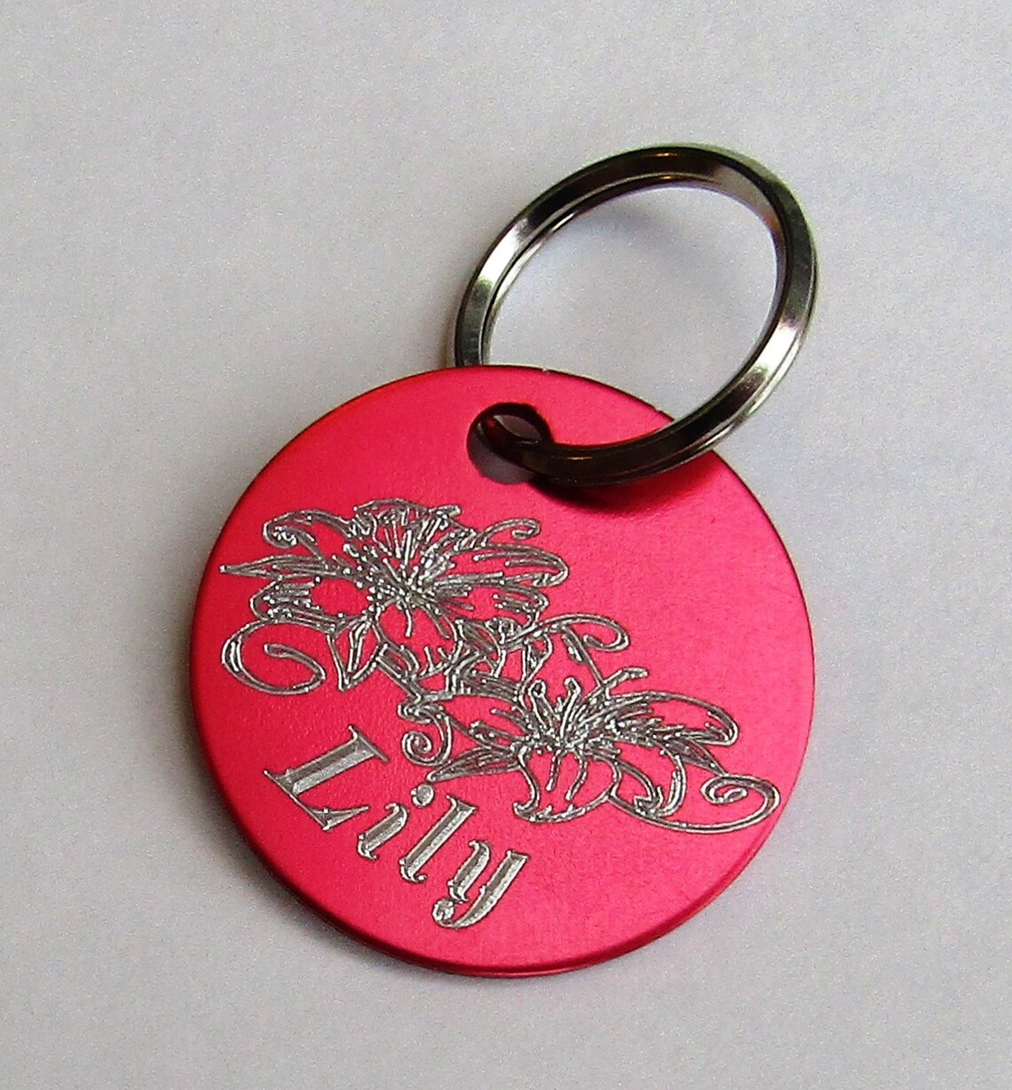 25mm Lily Dog Tag with Name & Lily Flowers Dog Tag Key Ring Etsy