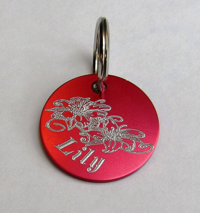 25mm Lily Dog Tag With Name & Lily Flowers Dog Tag Key Ring Etsy