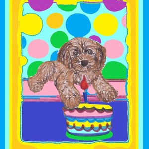 Puppy Birthday Art Print (8x10") and Card, Original Art by Seller, Kid's Room Decor