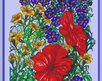Lámina artística y tarjeta de notas de petunia, obra original del vendedor, jardín de flores, decoración de pared para la cocina.