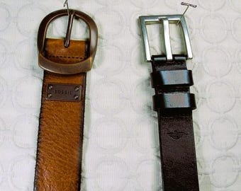 Dos cinturones FOSSIL y DOCKERS, de cuero genuino, para mujer y hombre - Excelente estado - Talla grande