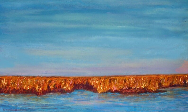 LBI Marsh Art Print (8x10), Pastel Painting by Seller, Long Beach Island NJ and Note Card image 1