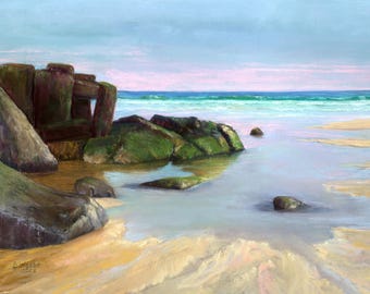 Lámina artística (20x25 cm) de Long Beach Island, Nueva Jersey, pintura original del vendedor, más tarjeta de felicitación.