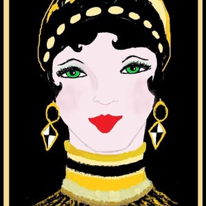 Flapper Art Deco Print (8"x10") and Note Card, Original, Painted by Seller, Roaring 20's, Wall Hangings