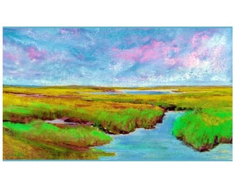 Barnegat Bay Marsh Print (8x10) and Card (5x7), Long Beach Island Coastal Decor, Original Art by Seller, Painted on LBI NJ