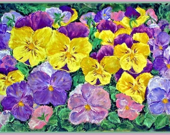 Impresión artística y tarjeta de flores de pensamiento (8x10 y 5x7), pintura del vendedor, lista para enmarcar, para colgar en la pared.