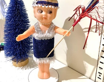 Vintage Kewpie Flapper Patriotic Blowmold Plastic doll