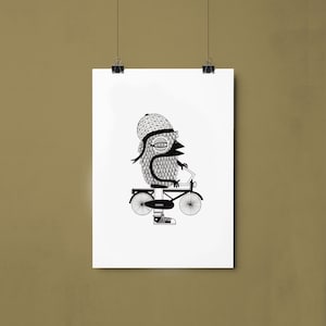 Vogel op fiets Artprint a4