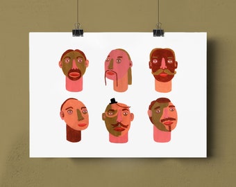 Mannen met snorren Artprint a4