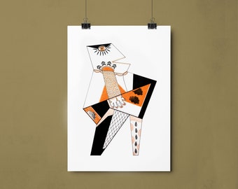 Oranje monster Artprint a4