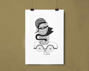Vogel in auto Artprint a4