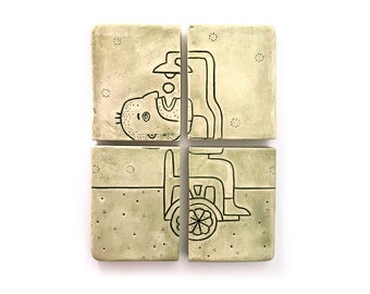 Handmade Ceramic Tile with Illustration - Mosaic