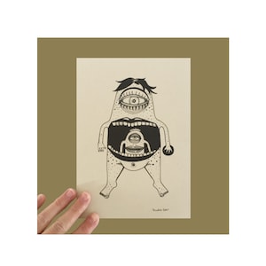 Monster Artprint a5 Postkarte Schwarzweiß