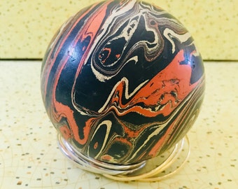 1950s Marbelized Orange, Black, and Gold Bowling Ball