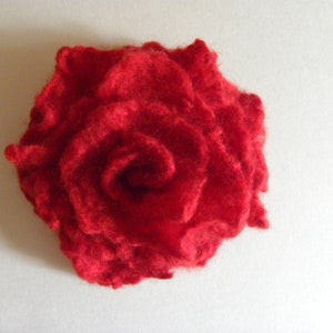 Lovely red rose wool rose handmade rose wet felt rose vegan rose sweather pin rose save pin for shawl gift for her art deco