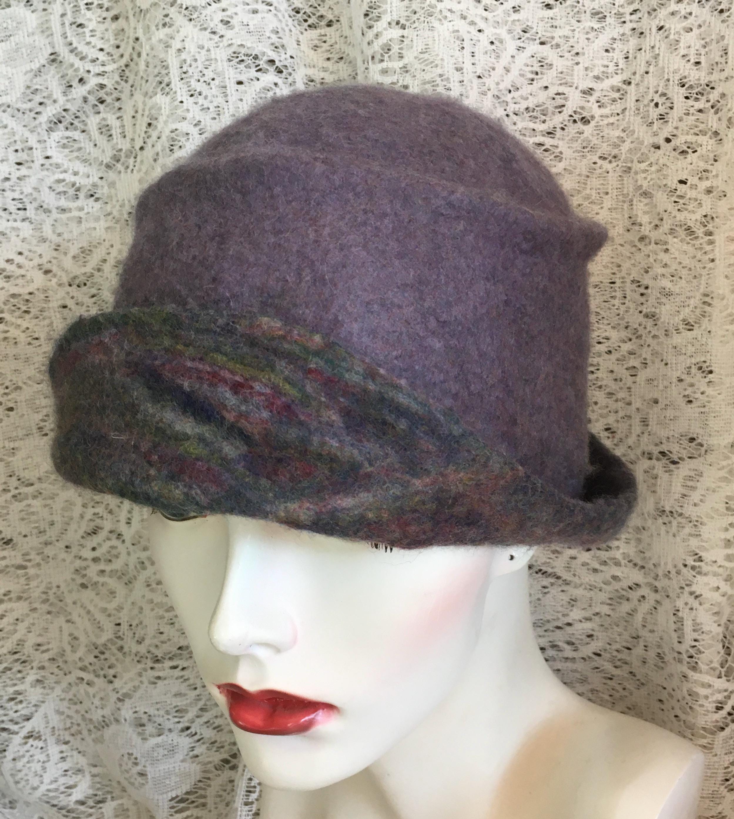 Handmade Felted Wool Cloche Hat Mustard Stripes Boho Winter Cozy artisan-crafted Dark Mustard Wool Beanie: Handmade Felt Cloche Hat - Etsy main image 4