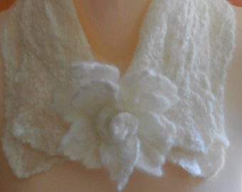 Cuello de fieltro de seda de lana merino con cuello de leche de flores, cuello de suéter, cuello de flores, cuello de marfil, cuello vintage, cuello de telaraña, cuello de encaje