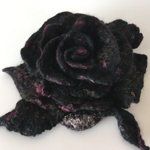 Handmade Wet Felted Rose Brooch: Vegan Merino Wool Sweater Pin