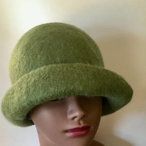 Handmade hat winter hat cloche olive greenhat cashmere hat felted cloche 1920 hat felt cloche  unique hat trend women&quot;s hat art deco