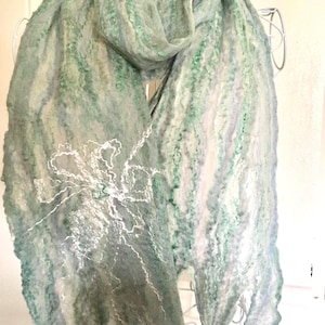Hand Felted Merino Wool Scarf:  Cobweb Lace Boho Shawl