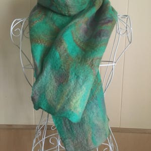 Wool scarf hand felt wool and silk scarf wool blend scarf wrap scarf women&#39;s scarf fashion art deco