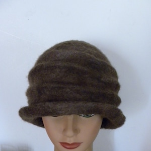 Handmade Felted Wool Cloche Hat: Brown Ombre Boho Art Deco