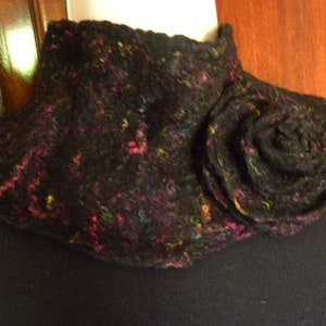 Handmade scarf black twead scarf infinity scarf soft scarflette wool scarf soft collar small scarf felted neckwarmer sweather collar gift