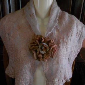 Handmade Pink Merino Wool Cobweb Felt Scarf with Flower
