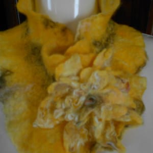 Handmade  yellow ruffled snood lace wool neck warmer snood wet felted neckwarmer wool collar wool cowl wool scarf art deco