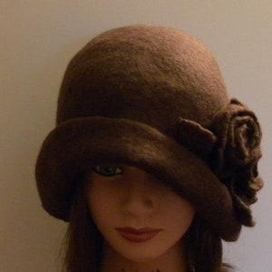 Handmade hat wet felted hat brown hat boho hat felted cloche 1920 hat felt cloche hat unique hat trend women"s hat art deco