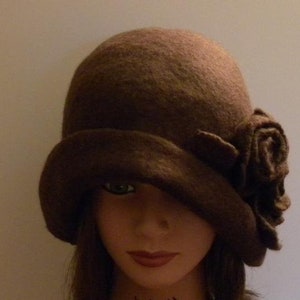 Handmade hat wet felted hat brown hat boho hat felted cloche 1920 hat felt cloche hat unique hat trend women&quot;s hat art deco