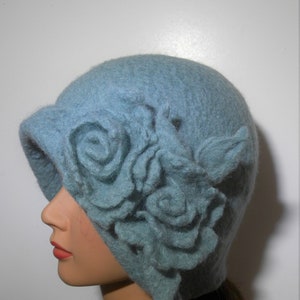 Handmade hat wet felted hat blue hat boho hat felted cloche 1920 hat felt cloche hat unique hat trend women"s hat art deco