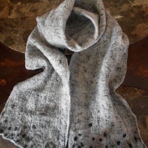 Handmade Merino Wool Scarf: Gray Tweed Felted Wrap