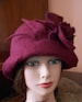 Womens hat flowers hat felt hat burgundy hat wool hat fashion hat warm hat handmade hat cloche hat art felt hat handcrafted hat stylishhat 