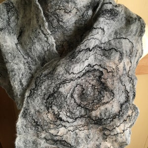 Handmade Pure Wool scarf warm and cozy woolen wrap, trend style, gray scarf, Wet Felted Cobweb Scarf