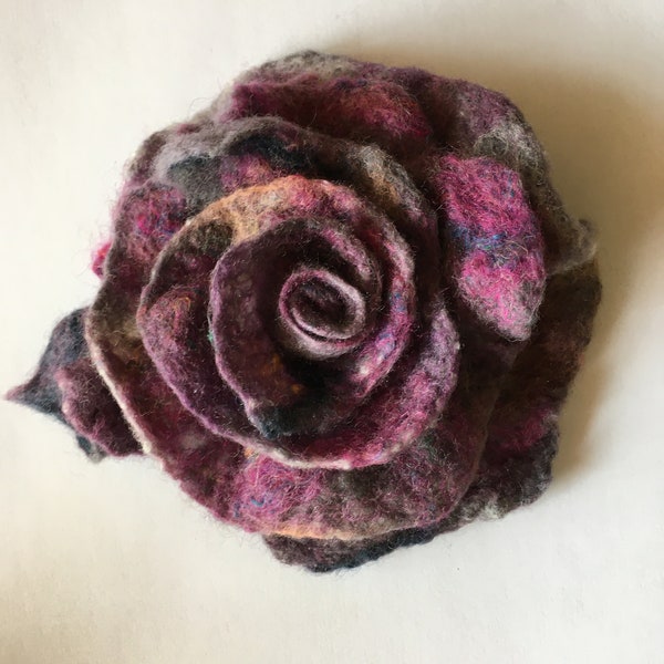 Hand made wool  flower handmade  wet felt brooch soft  sweater pin rose save pin for shawl gift for her art deco