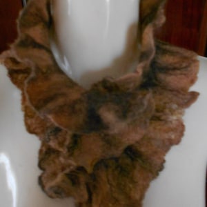 Handmade ombre brown ruffled snood lace wool neck warmer snood wet felted neckwarmer wool collar wool cowl wool scarf Gift for Mother