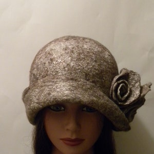 Handmade hat wet felted hat brown tweed textured flower hat felted cloche 1920 hat felt cloche hat unique hat trend women&#39;s hat accept order