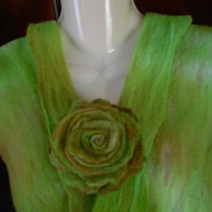 Wet felt soft merino wool spring boho scarf with rose lace green  ombre felted scarf  gift for her art deco