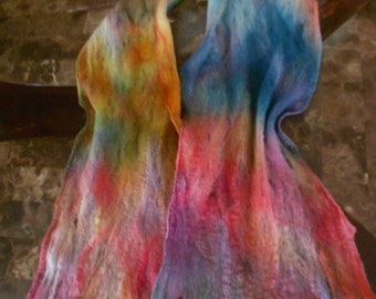 Wet felt soft merino wool spring boho scarf lace rainbow ombre felted scarf  gift for her art deco