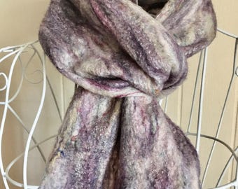 Womens accessories. Handmade Felted Merino Wool Scarf: Art Deco Wool-Silk Wrap