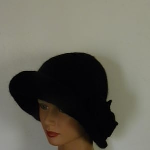 Handmade hat wet felted hat soft black hat felted cloche 1920 hat felt cloche hat unique hat trend women s hat accept order art deco