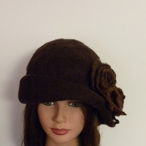 Handmade hat boho hat felted cloche brown felt cloche hat unique hat woman hat hats women hat with flowers art deco ready to ship