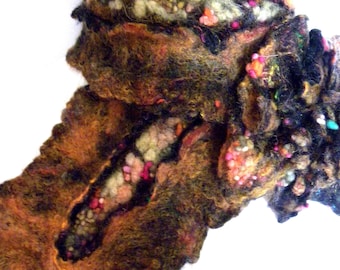 Womens accessories. Handmade Felted Merino Wool Scarflette: Vibrant Cashmere Collar
